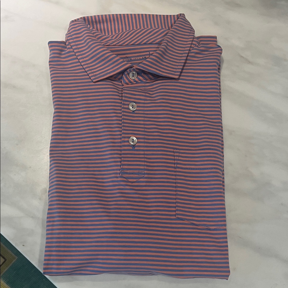Peter Millar Blue and Pink Striped Polo